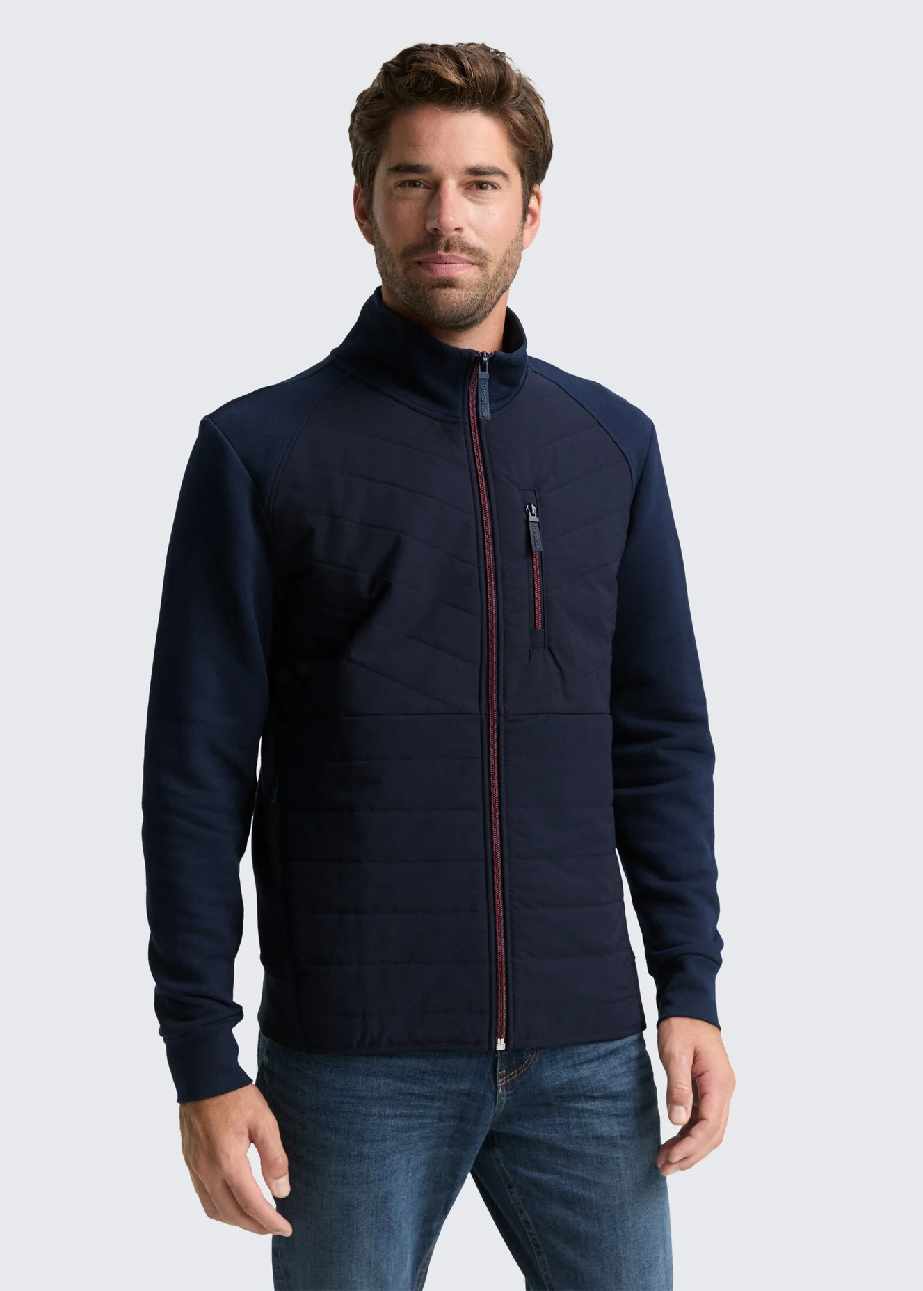 Tom Tailor Hybrid Sweat Jacket With Quilting Sky Captain Blue