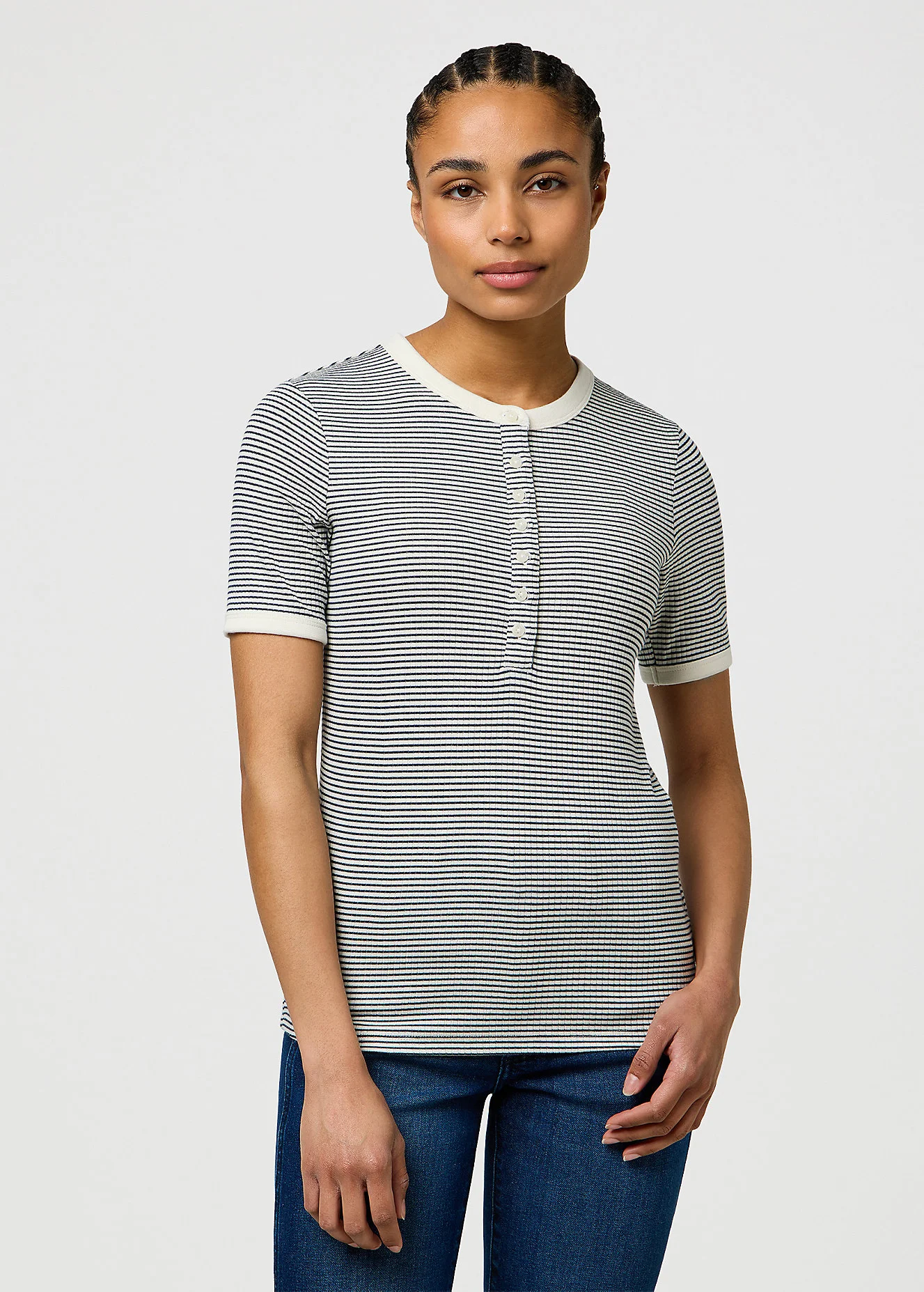 Wrangler Femme Knit Henley Navy Stripe