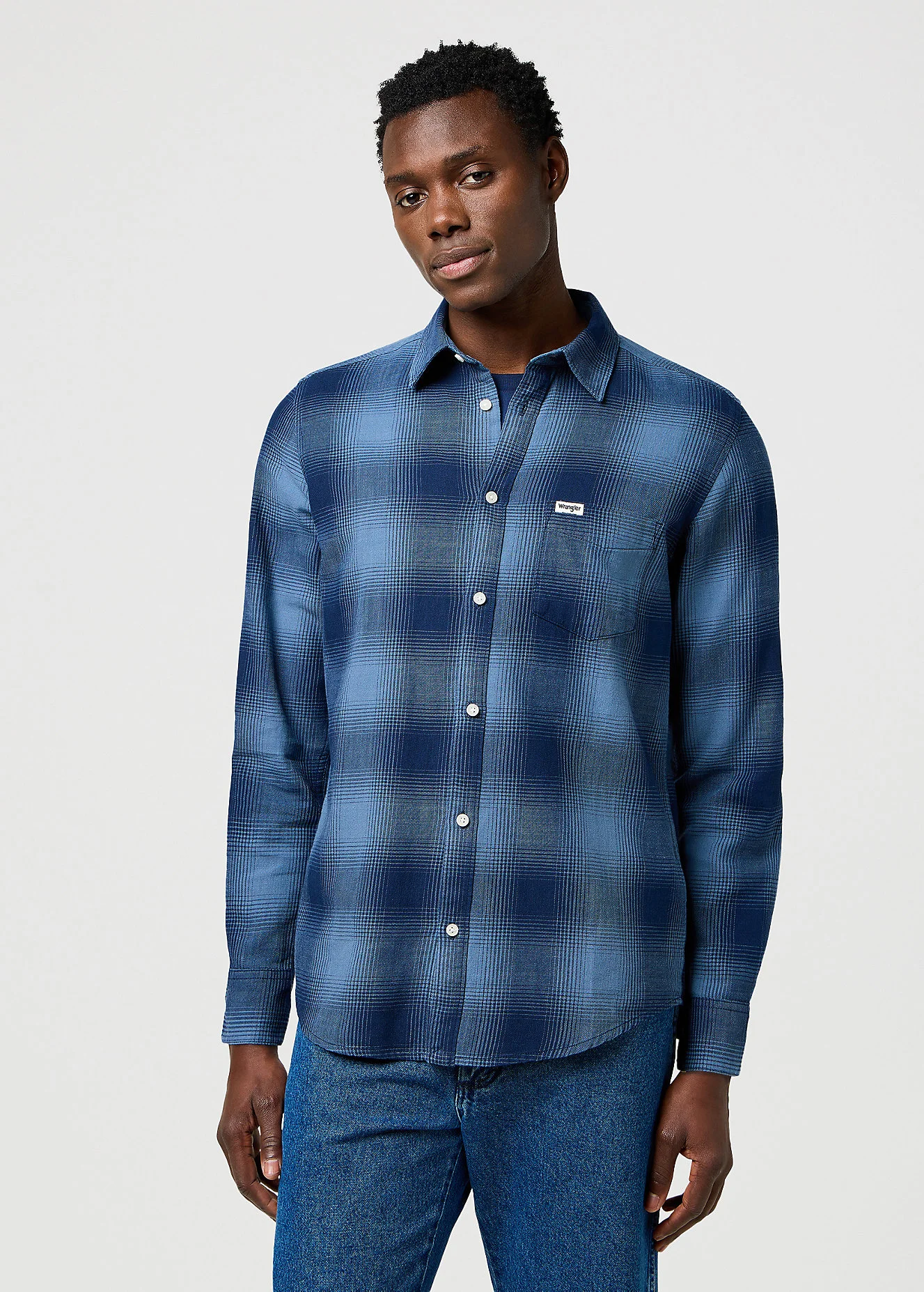 Wrangler One Pocket Indigo Shirt Dark Indigo Check