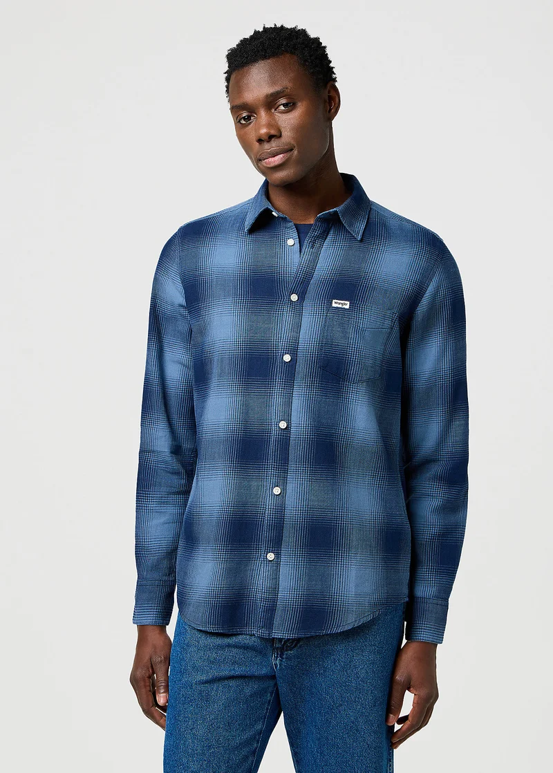 Wrangler One Pocket Indigo Shirt Dark Indigo Check