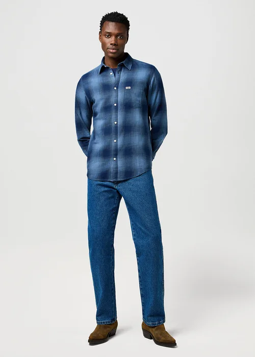 Wrangler One Pocket Indigo Shirt Dark Indigo Check
