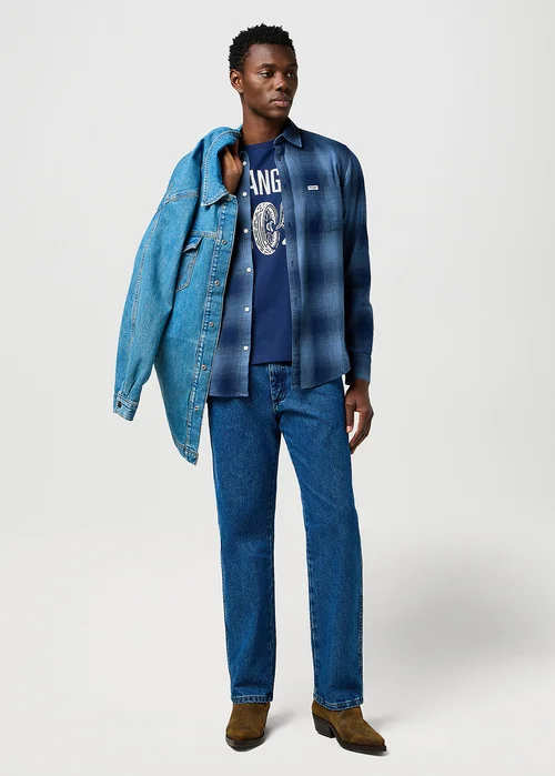 Wrangler One Pocket Indigo Shirt Dark Indigo Check