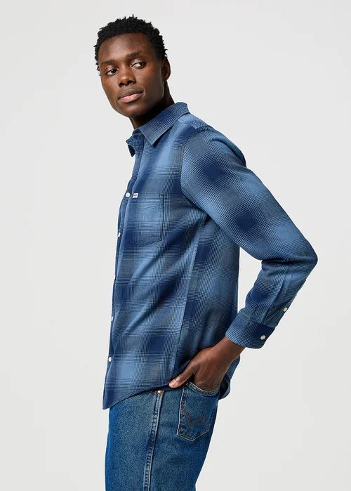 Wrangler One Pocket Indigo Shirt Dark Indigo Check