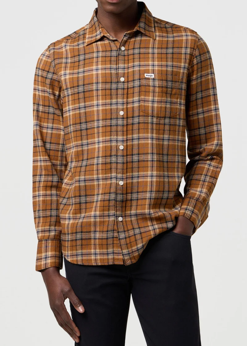 Wrangler One Pocket Shirt Brown Black Check