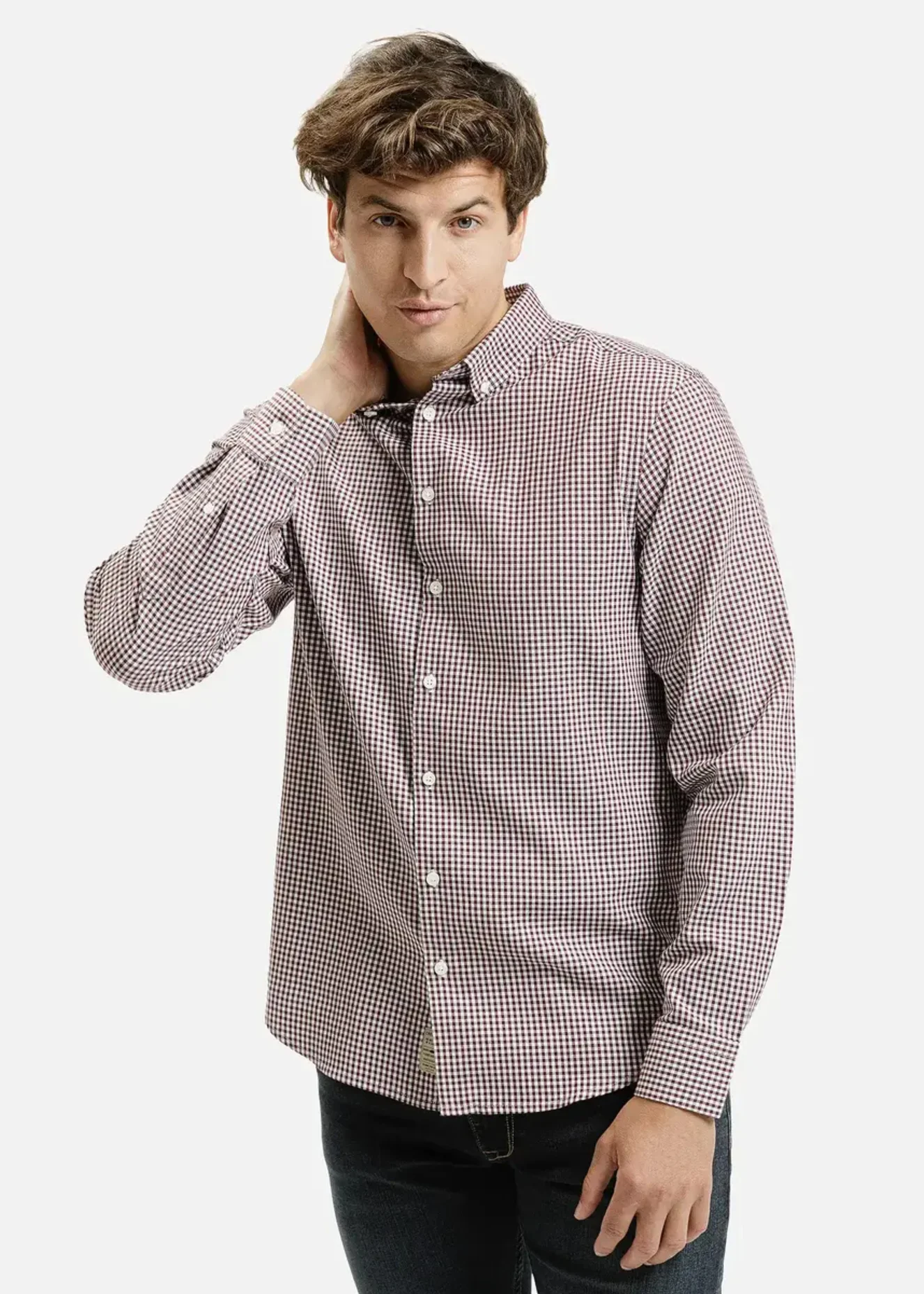 Cross Jeans Small Check Shirt Dark Red