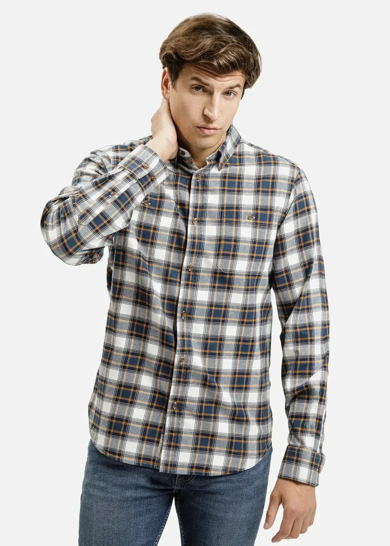 Cross Jeans Shirt White Blue Check