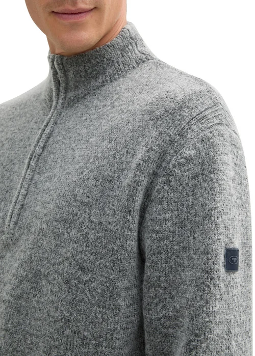 Tom Tailor Troyer Knitted Jumper Light Stone Grey Black Core