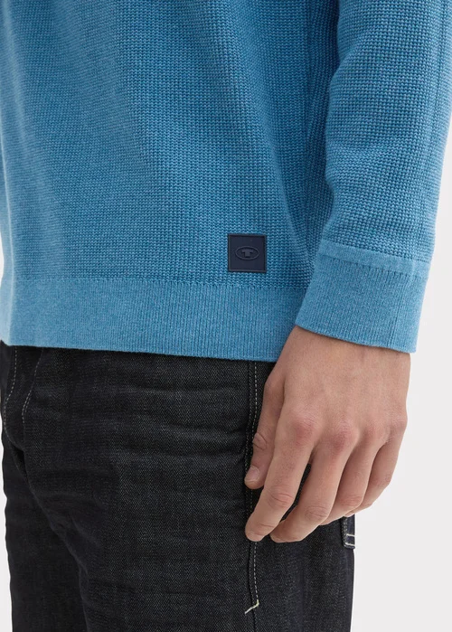 Tom Tailor Textured Round Neck Sweater Ocean Blue Melange