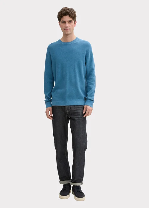 Tom Tailor Textured Round Neck Sweater Ocean Blue Melange