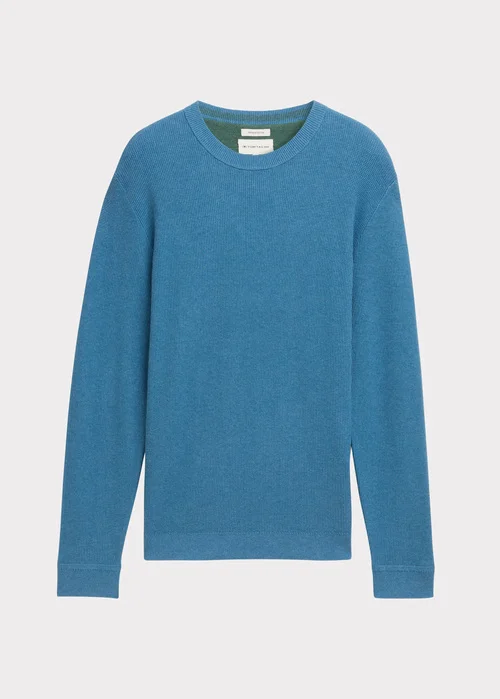 Tom Tailor Textured Round Neck Sweater Ocean Blue Melange