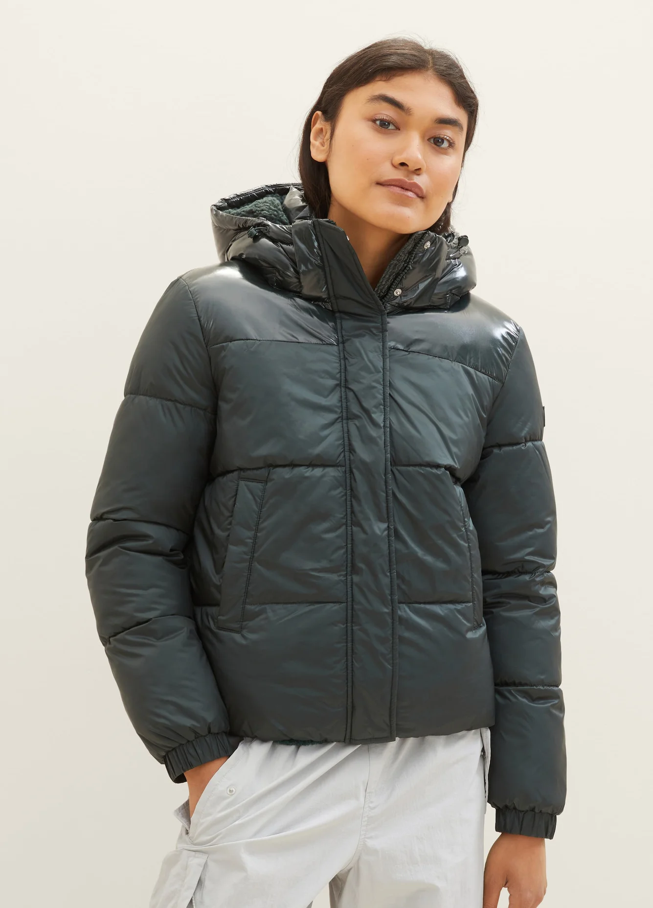 Denim Tom Tailor Puffer Jacket With A Detachable Hood Huntsman Green