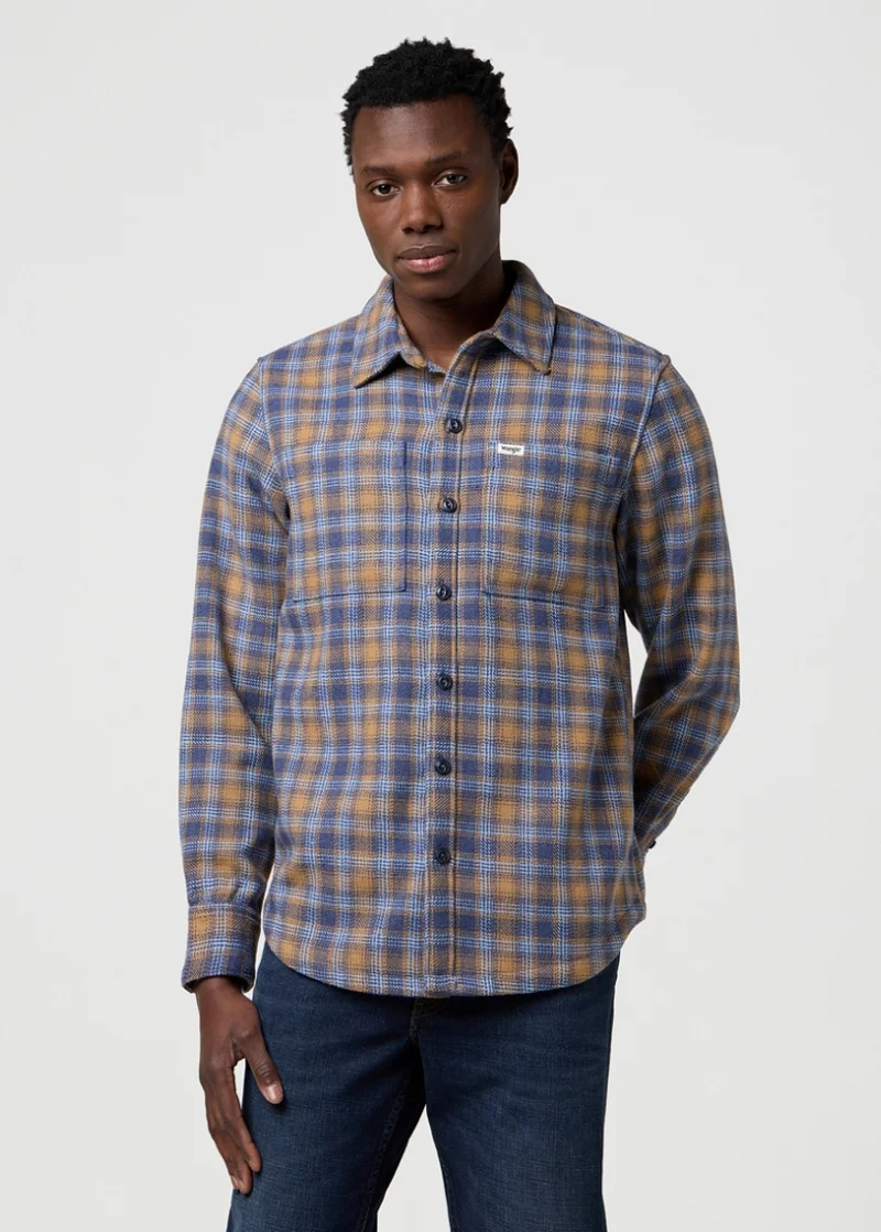 Wrangler Overshirt Navy Tan Check