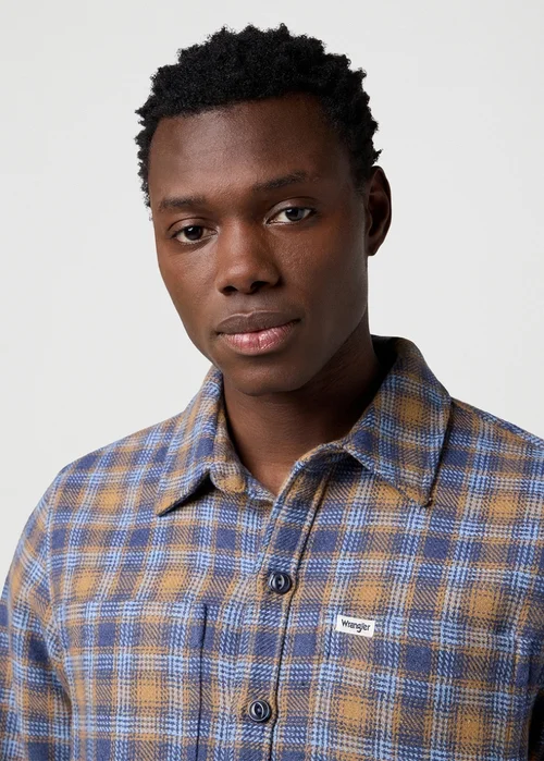 Wrangler Overshirt Navy Tan Check