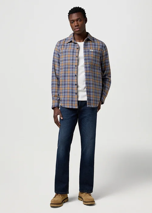 Wrangler Overshirt Navy Tan Check