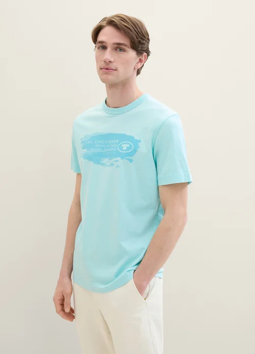 Tom Tailor T Shirt With A Text Print Caribbean Turquoise