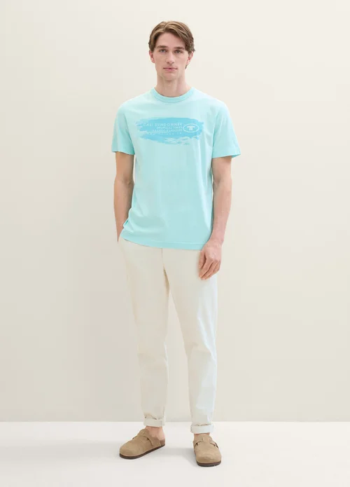 Tom Tailor T Shirt With A Text Print Caribbean Turquoise
