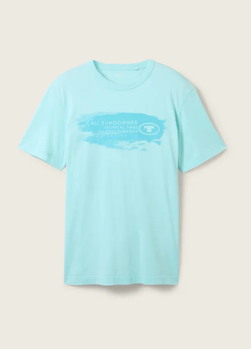 Tom Tailor T Shirt With A Text Print Caribbean Turquoise