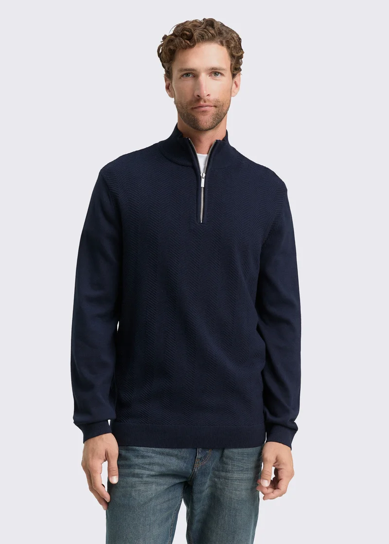Tom Tailor Troyer Knit Jumper Sky Captain Blue