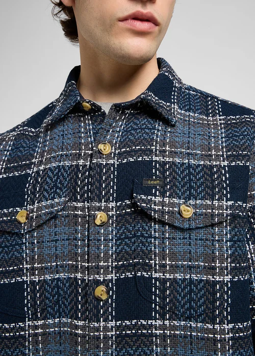 Lee Textured 2pkt Shirt Mood Indigo Grey Pla