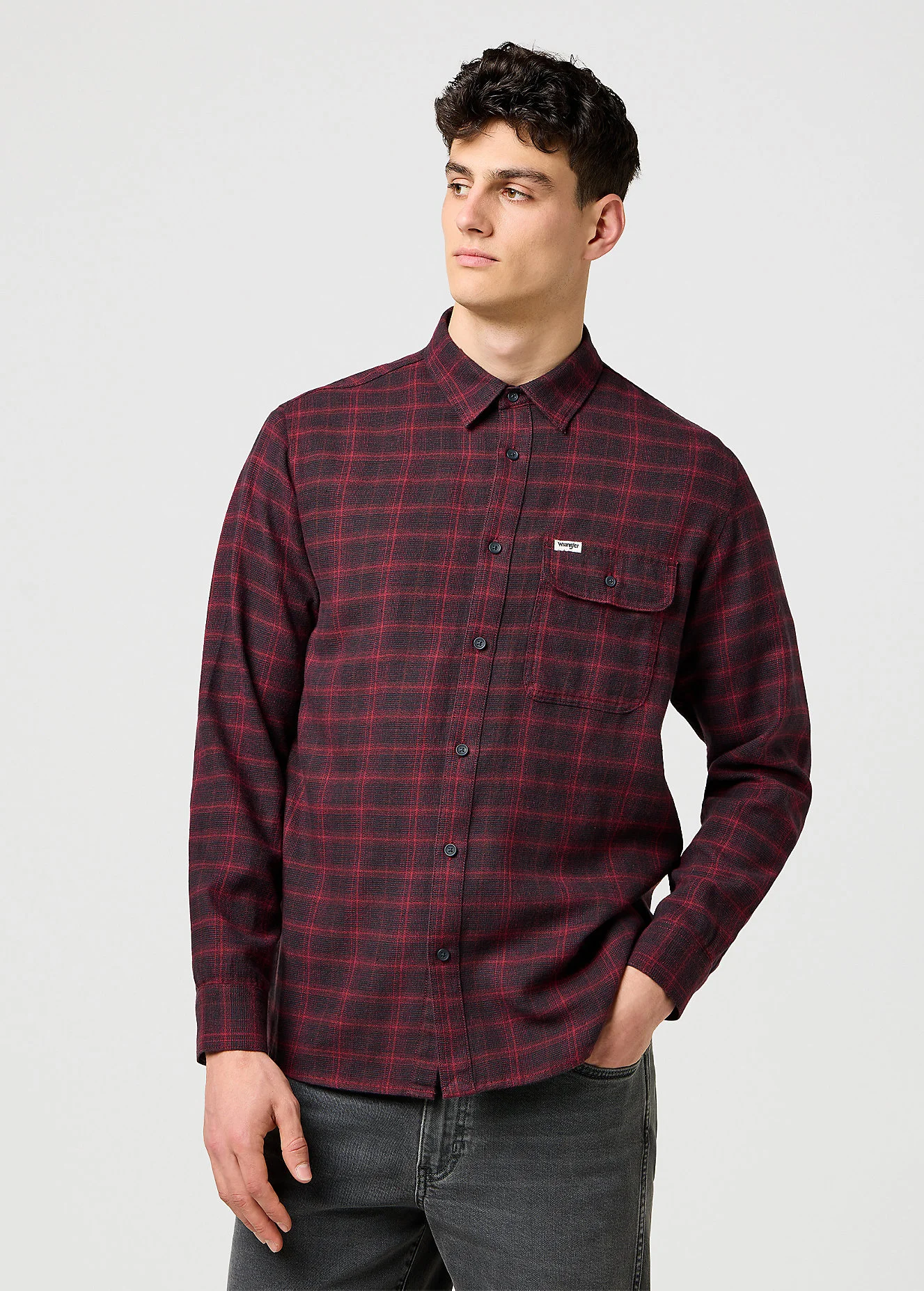 Wrangler One Pocket Flannel Shirt Black Wine