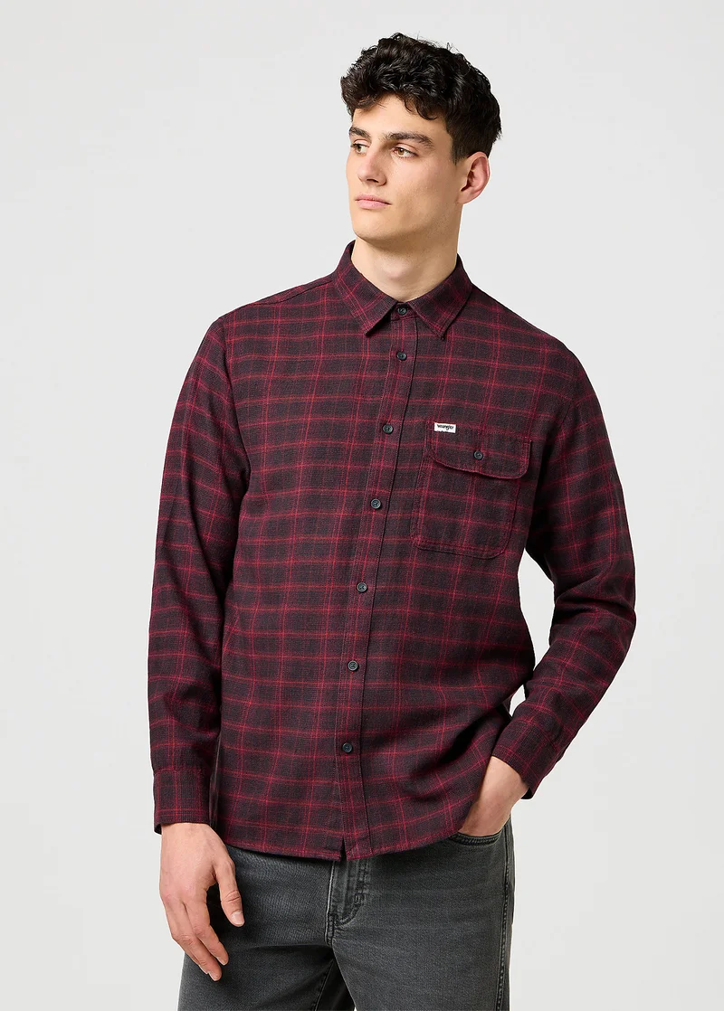 Wrangler One Pocket Flannel Shirt Black Wine