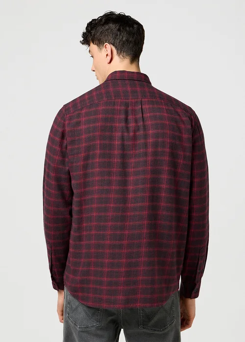 Wrangler One Pocket Flannel Shirt Black Wine