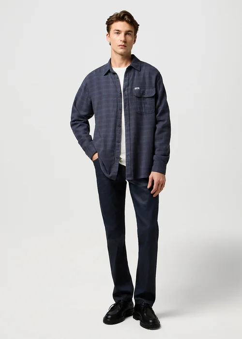 Wrangler One Pocket Flannel Shirt Midnight Grey Check