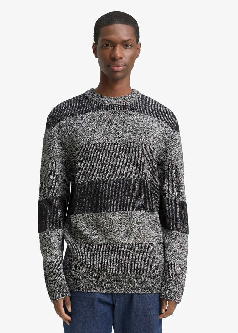 Tom Tailor Knitted Jumper Black White Mouline Stripe