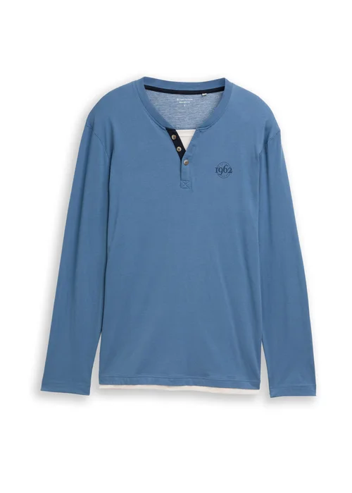 Tom Tailor Serafino Long Sleeved Shirt Faded Uniform Blue