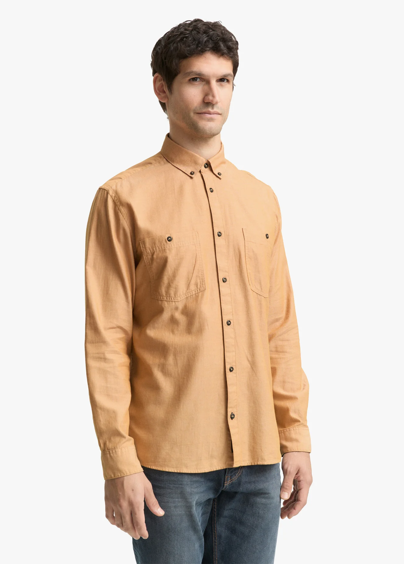 Tom Tailor Regular Fit Shirt Mid Brown Herringbone