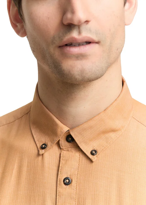 Tom Tailor Regular Fit Shirt Mid Brown Herringbone