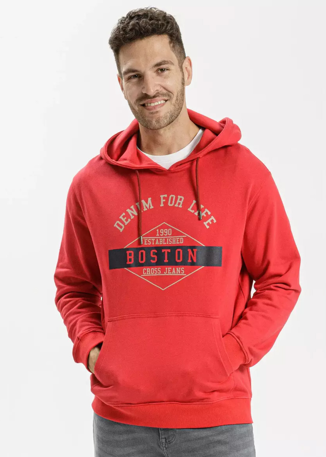 Cross Jeans Sweatshirt Hoodie Red Logo 007 - 25451-007