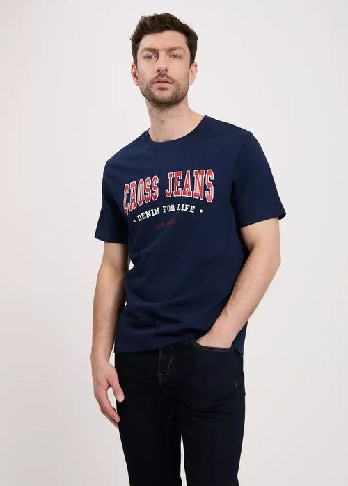 Cross Jeans Retro C Neck Logo Tee Navy 001 - 16016-001