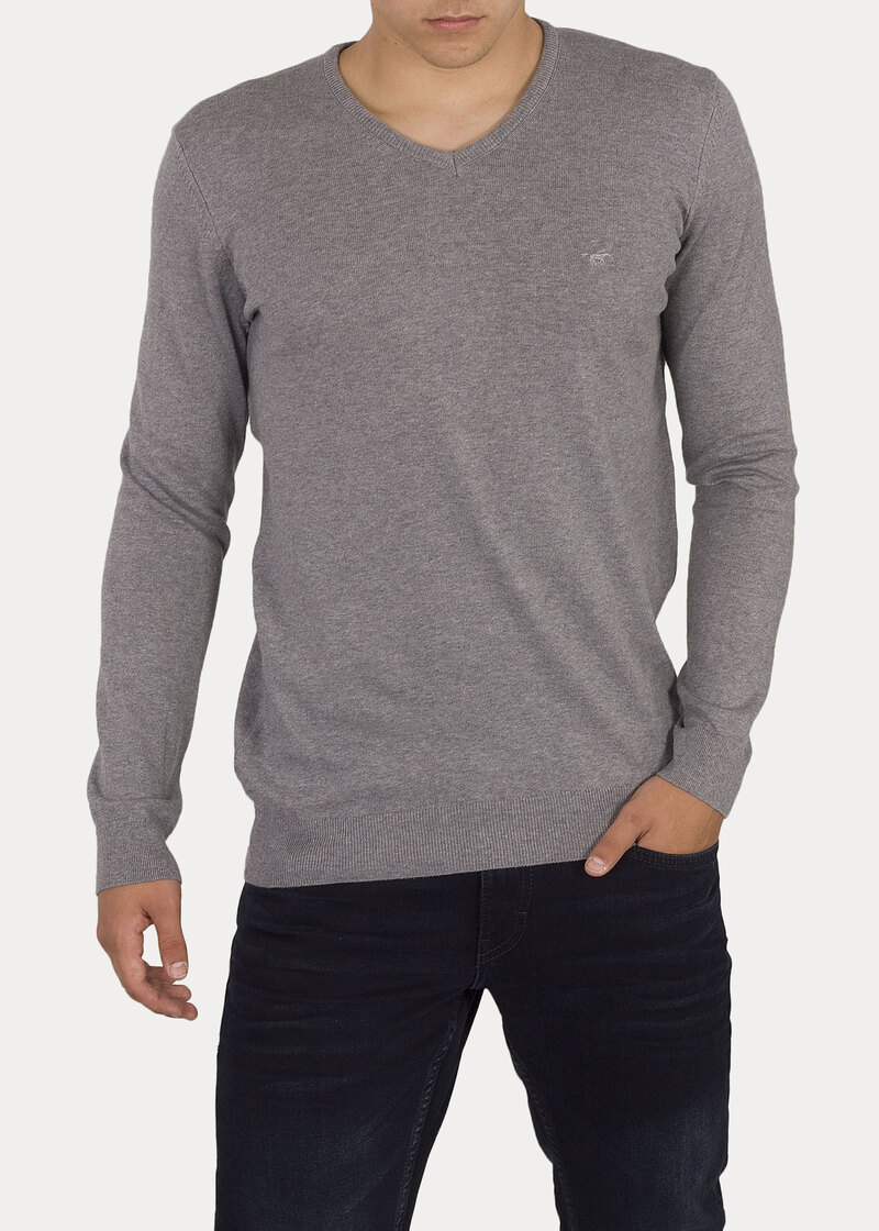 Mustang Basic V Neck Jumper Mid Grey Melange - 1006813-4140