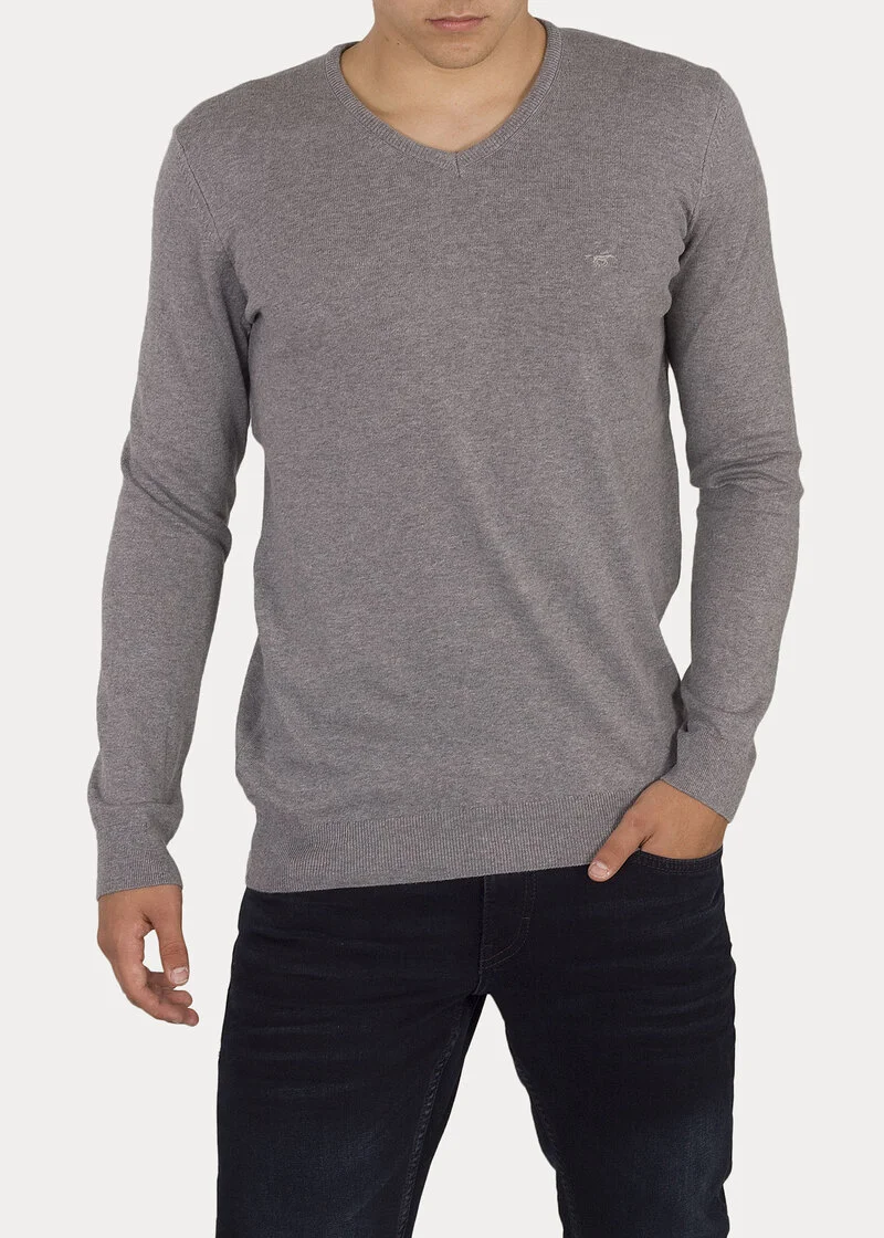 Mustang Basic V Neck Jumper Mid Grey Melange