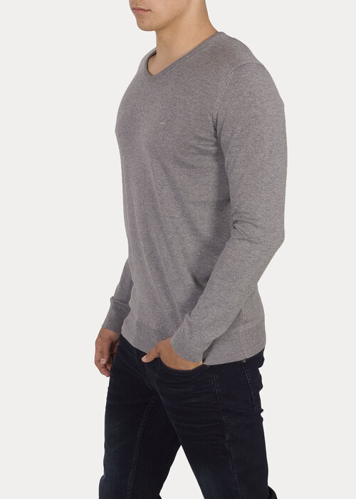 Mustang Basic V Neck Jumper Mid Grey Melange - 1006813-4140