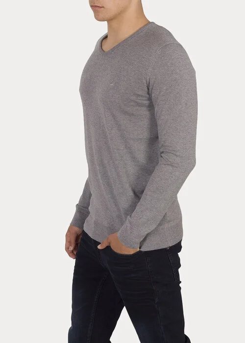 Mustang Basic V Neck Jumper Mid Grey Melange