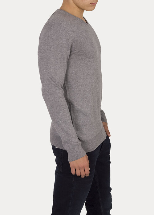 Mustang Basic V Neck Jumper Mid Grey Melange - 1006813-4140