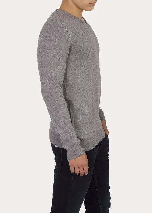 Mustang Basic V Neck Jumper Mid Grey Melange