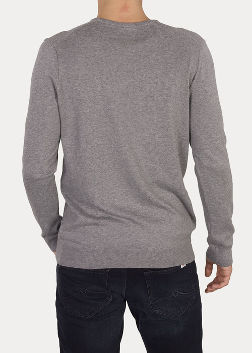 Mustang Basic V Neck Jumper Mid Grey Melange - 1006813-4140