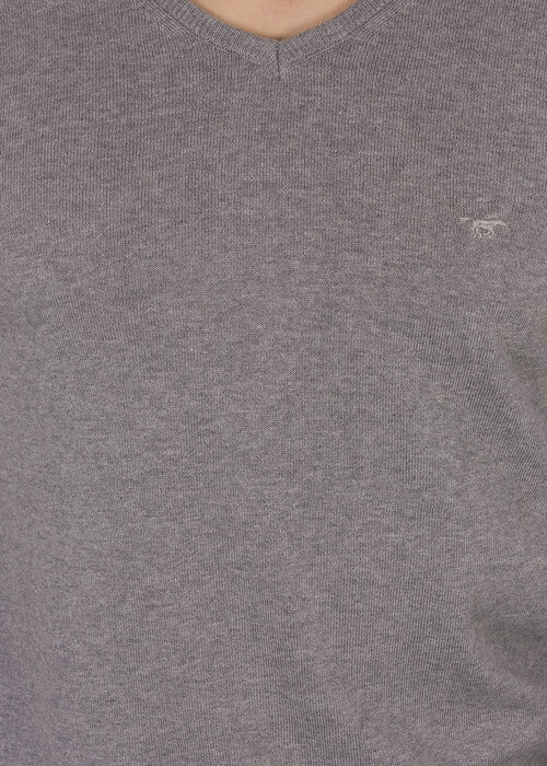 Mustang Basic V Neck Jumper Mid Grey Melange - 1006813-4140