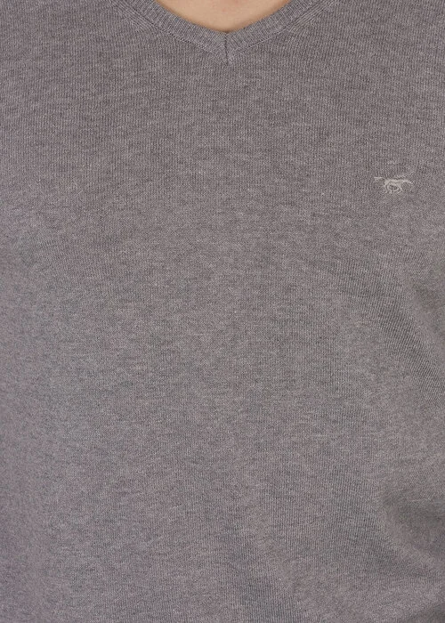 Mustang Basic V Neck Jumper Mid Grey Melange