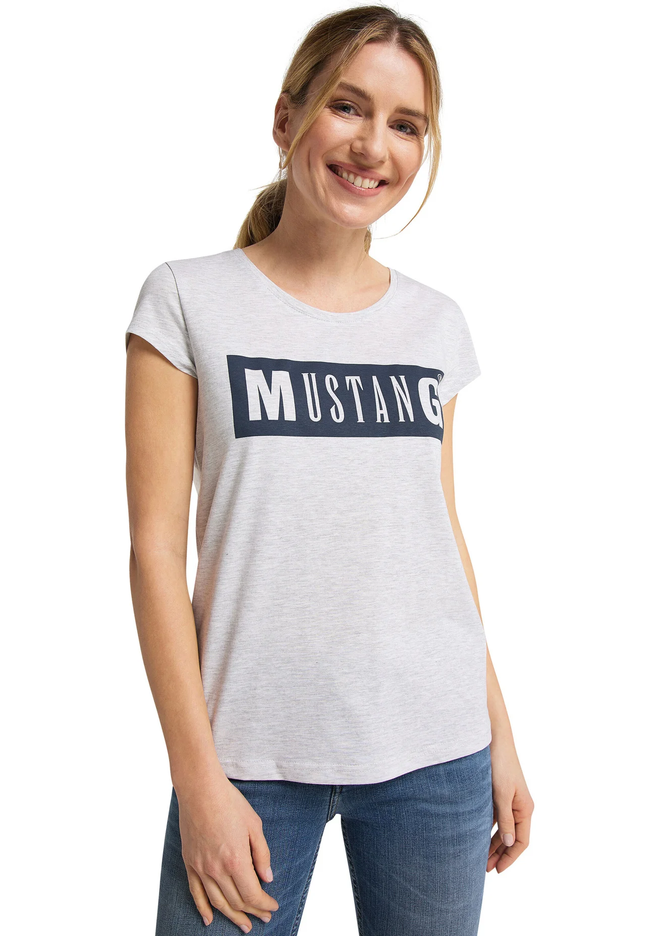 Mustang Alina C Logo Tee Light Grey Melange