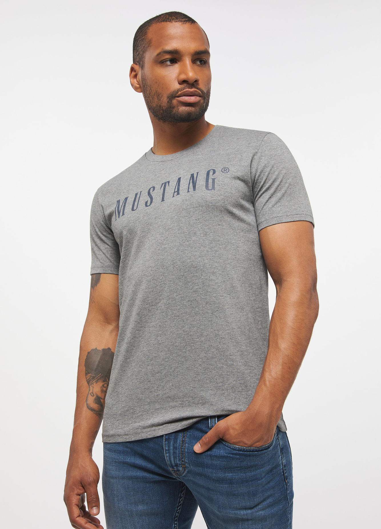 Mustang Alina C Logo Tee Light Grey Melange - 1013221-4140