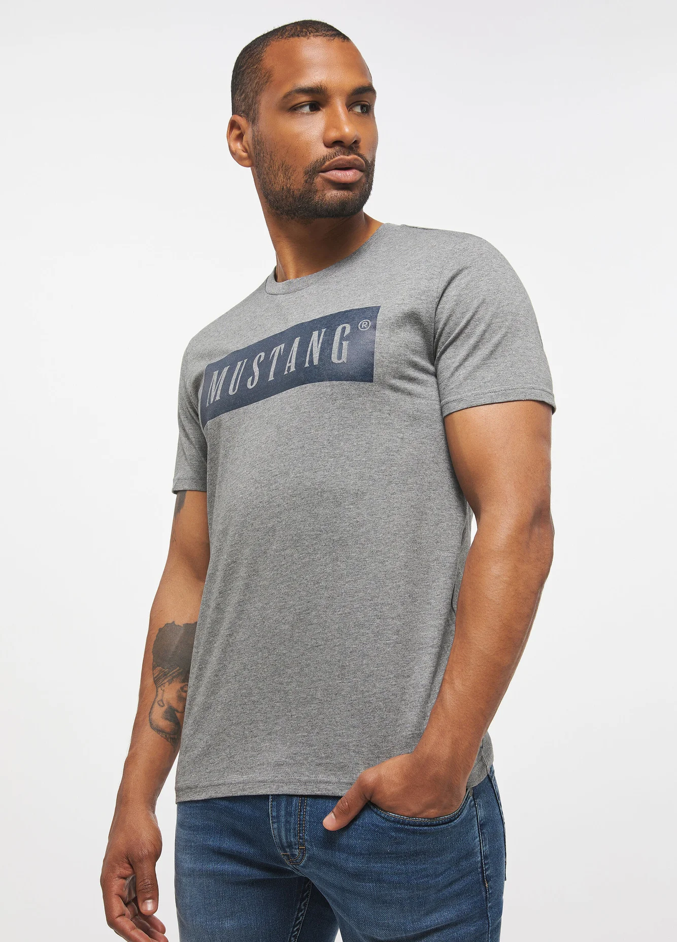 Mustang Alex C Logo Tee Mid Grey Melange