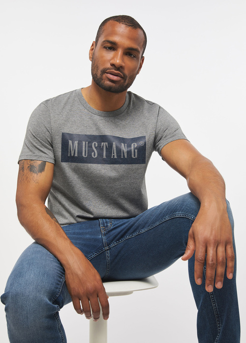 Mustang Alex C Logo Tee Mid Grey Melange - 1013223-4140