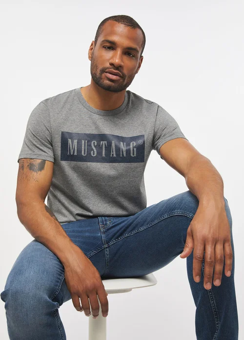 Mustang Alex C Logo Tee Mid Grey Melange