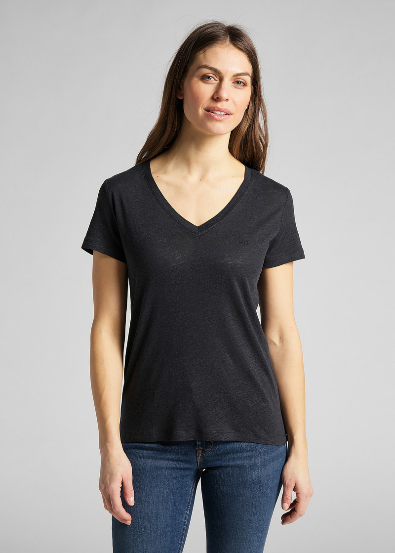 Lee V Neck Tee Black - L41JEN01