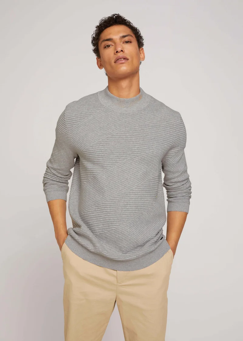 Tom Tailor Geometric Structured Sweater Light Stone Grey Melange