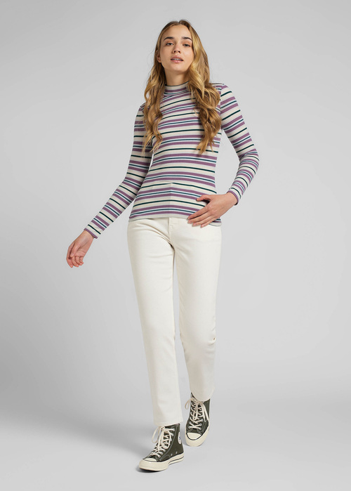 Lee Ribbed Long Sleeve Striped Tee Ecru - L40HIQDN